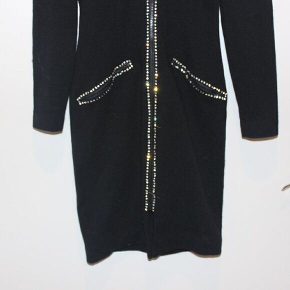 Lillie Rubin Black Wool Zipped Front High Neck Bodycon Dress Women's Size P - Picture 5 of 9